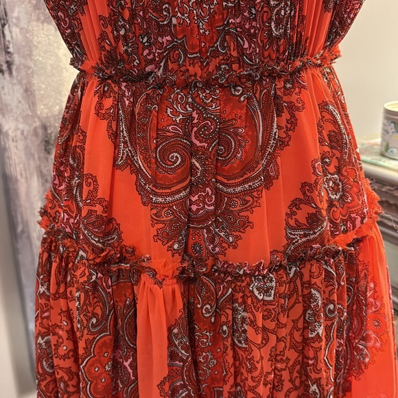 Banana Republic red paisley pleated ruffle midi wedding guest summer sundress 2 - Picture 3 of 8
